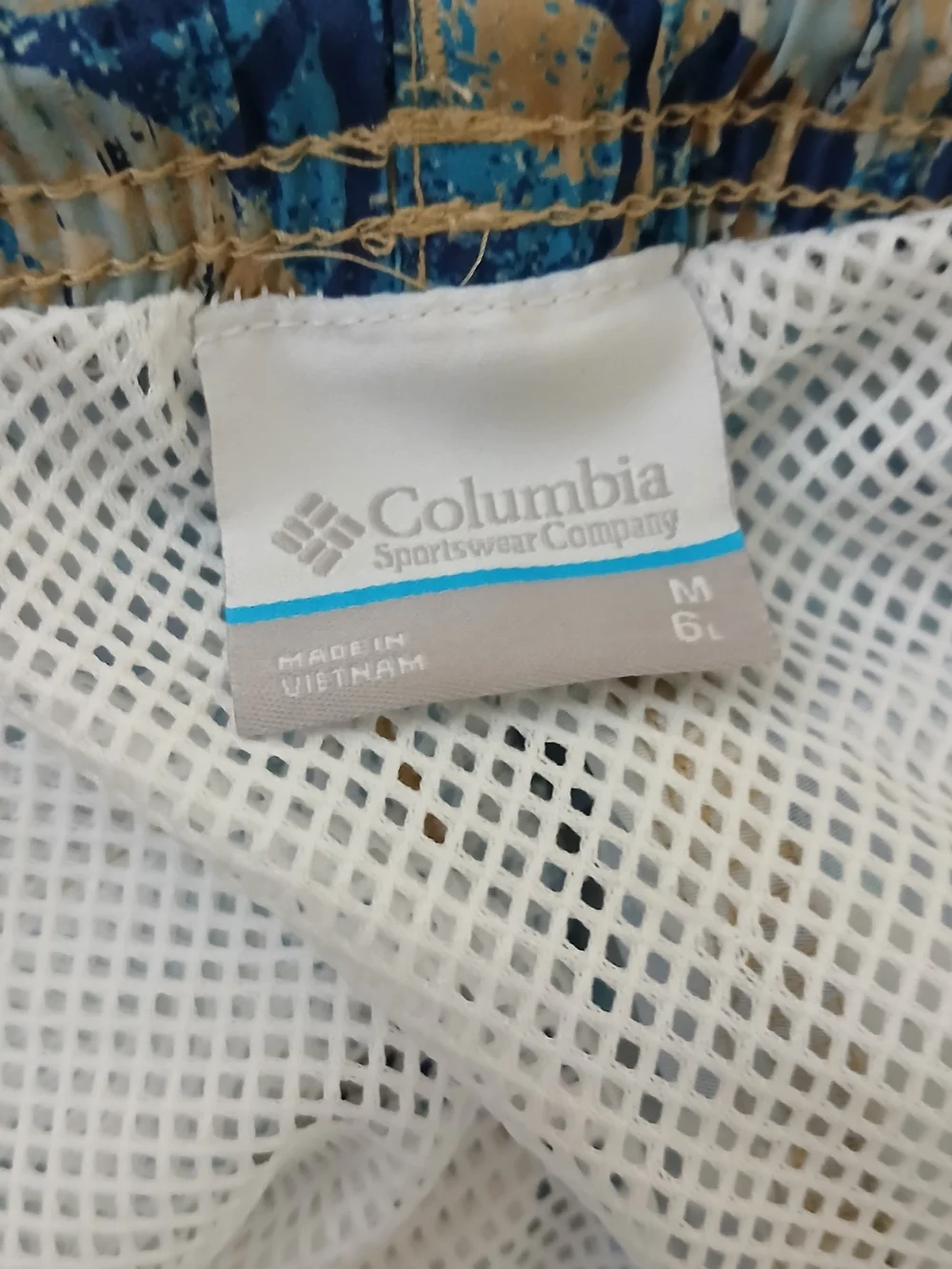 Columbia Blue & Sand Tropical Print Shorts Size M6L Short Court New $18 - Picture 6 of 13